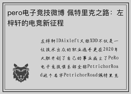 pero电子竞技微博 佩特里克之路：左梓轩的电竞新征程