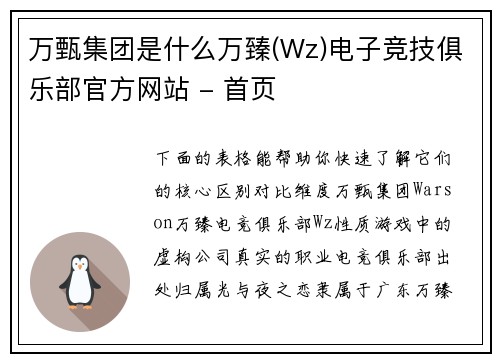 万甄集团是什么万臻(Wz)电子竞技俱乐部官方网站 - 首页