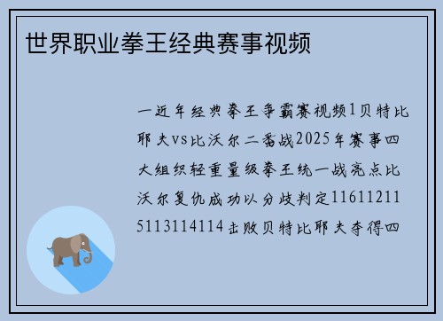 世界职业拳王经典赛事视频